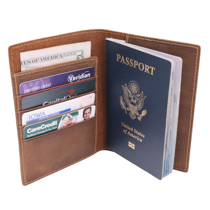 WANDERINGS Leather Travel Wallet with Passport Holder - 11x14 cm - Genuine Leather Case with RFID Blocking for Men and Women - Folding Wallet for Passports