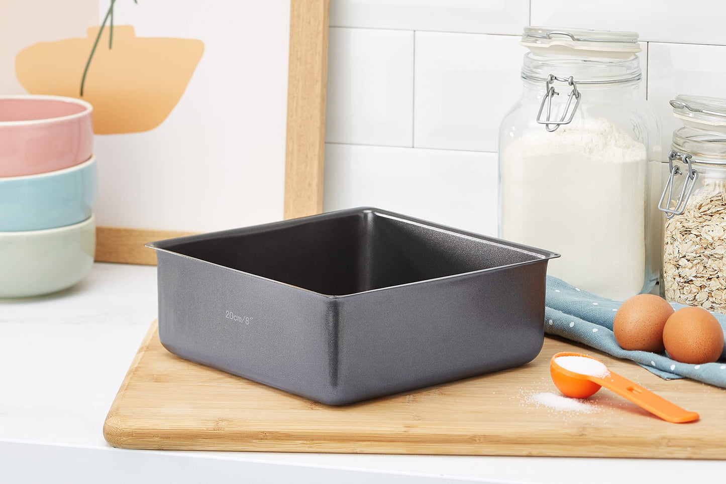 MasterClass Baking Tray, Cake Tin Loose Bottom Pan with PTFE, PFOA and BPA Free Non Stick, Deep Cake Tin, Carbon Steel, Square, 2cm (8")