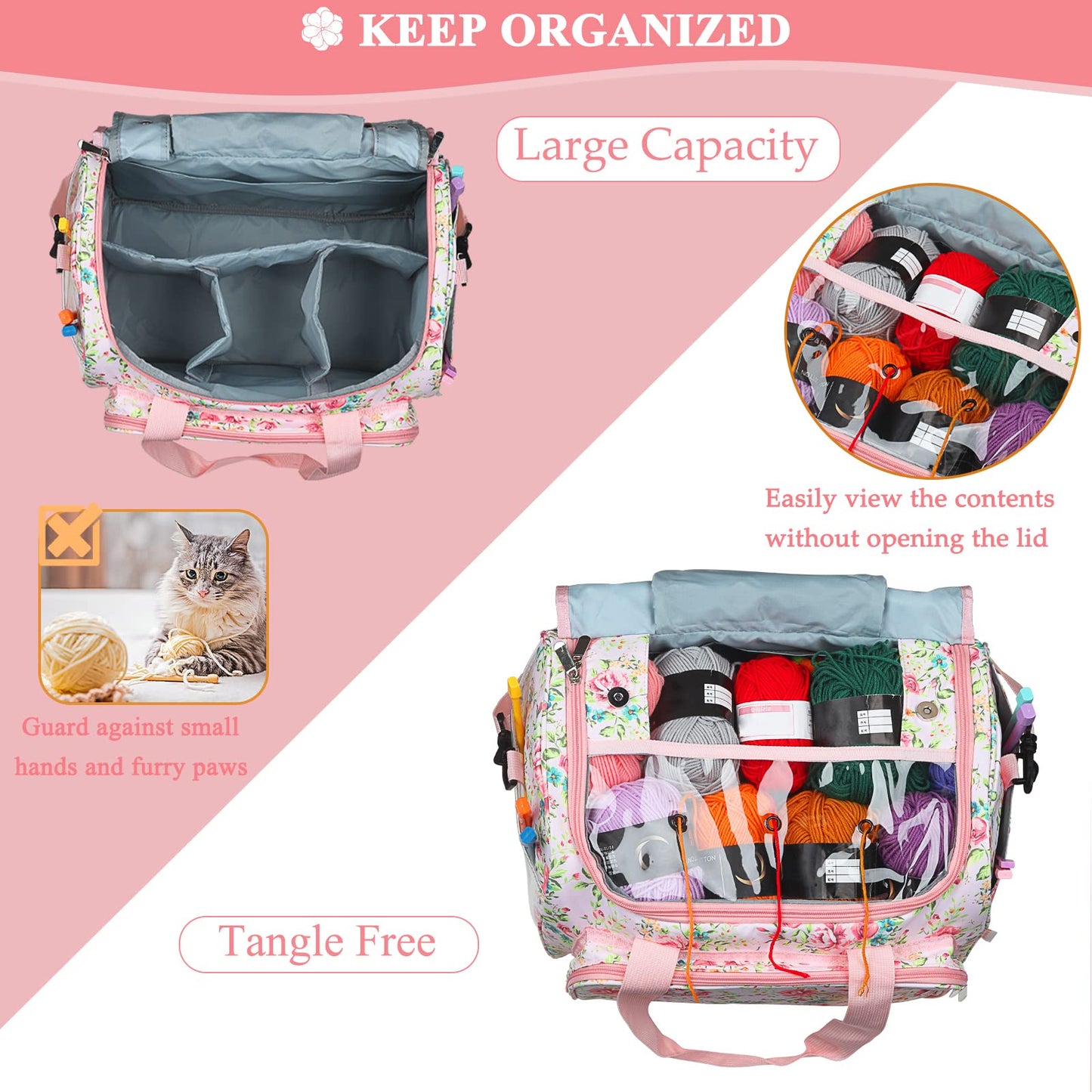 Coopay Knitting Bags and Knitting Organizers Large, Knitting Bag Extra Large Craft Bags With Compartments, Yarn Storage Organiser UK, Women Travel Crochet Bags for Wool and Hooks, Knitter's Gift
