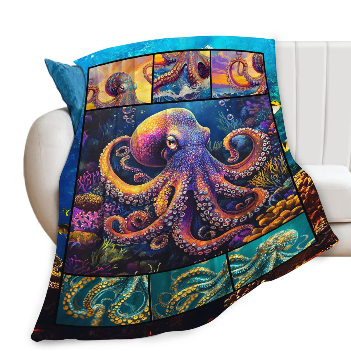 Octopus Throw Blanket Ultra Soft Flannel Blanket Gifts for Women Girls Men Boys Lightweight Cozy Blankets Gift for Women and Men Couch Sofa Bed 50" x 40"