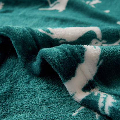 FY FIBER HOUSE Christmas Home Decor Flannel Fleece Throw Blanket for Couch Sofa with Reindeer Print，50"X60", Green