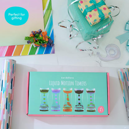 THE TWIDDLERS 5 Liquid Motion Timers Sensory Timer Hourglasses - 14cm, 5 Colours - Kids Water Bubble Lava Lamp Calming Sensory Toys for Autism, Stress Relief, Relaxation, ADHD