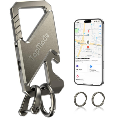 Keychain, Works with Apple Find My, Carabiner Heavy Duty Car Key Chains, Bottle Opener Anti-Lost Keys with Smart Bluetooth GPS Tracker, Rechargeable Smart Key Finder for Luggage, Backpack, Gunmetal