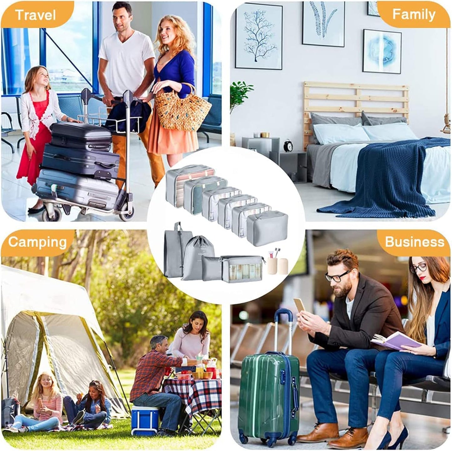 Packing Cubes for Suitcase - GEEDIAR 11 PCS Packing Cubes Travel Luggage Organizers Bag Waterproof Travel Essentials Bag Clothes Shoes Storage Bags（Grey）