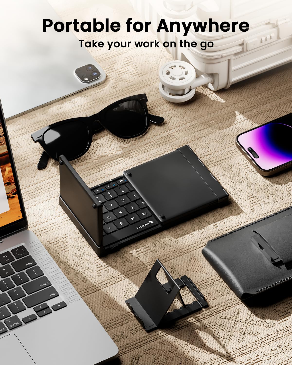 ProtoArc Foldable Keyboard with Touchpad, XK01 TP Folding Portable Keyboard, Full Size Keys, Large Trackpad Bluetooth Travel Keyboards for Laptop PC Tablet - Black