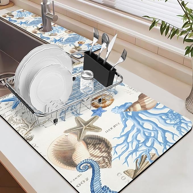24.5" x 15.5" Dish Drying Mat & 24" x 5.5" Sink Splash Guard, Super Absorbent