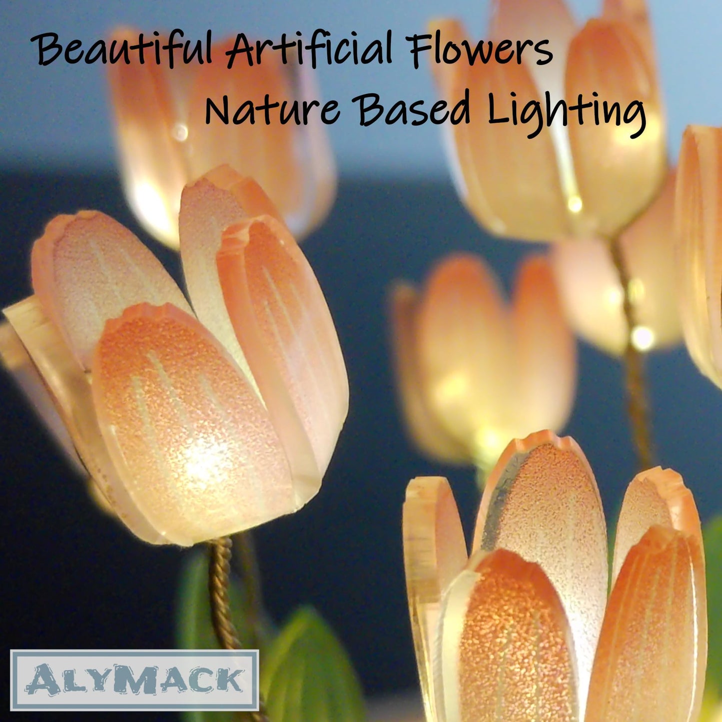 ALYMACK Tulip Lamp Glass Globe - Illuminated Flower Lamp with Glowing Blooms on Wooden Base - Battery-Powered Decorative Night Light for Bedroom, Living Room & Home Decor