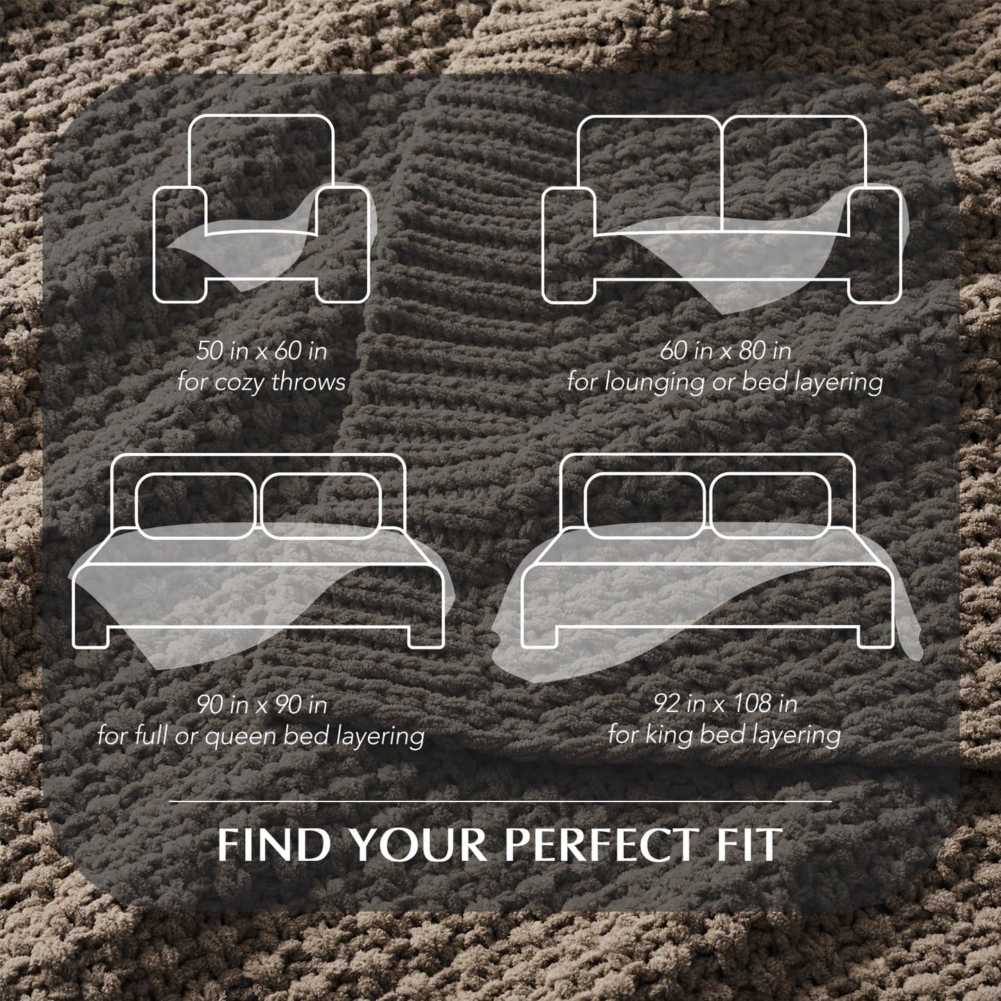 EVERGRACEHOME Chunky Chenille Knit Throw Blanket for Couch, Soft Luxurious Oversized Queen Moss Stitch Blanket for Bed, Cozy Farmhouse Knitted Throw for Sofa, Mocha Brown, 90" x 90"