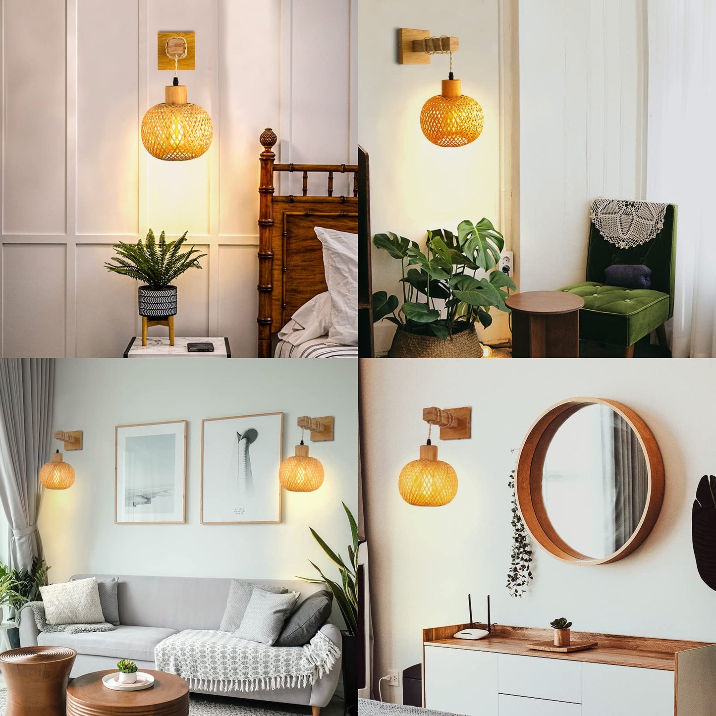 Frideko Bamboo Wall Sconce Lighting - Rattan Wall Lamps for Bedroom, Farmhouse Wall Light with Bamboo Lampshade, Rustic Boho Sconces Light Fixture for Living Room, 1 Pack