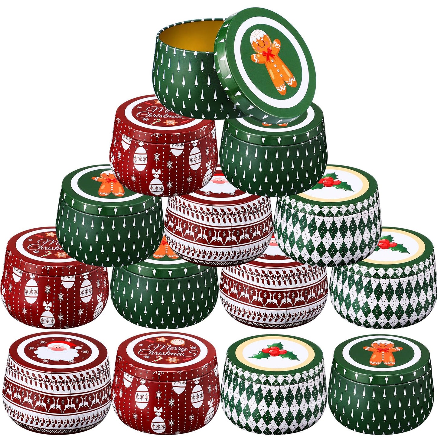 Yungyan Christmas Candle Tin Cans Set Metal Candles Tin Gifts Jars with Lids 8 oz Christmas Cookie Tins Candle Containers for Storing Biscuits Tea Party Favors(24 Pcs)
