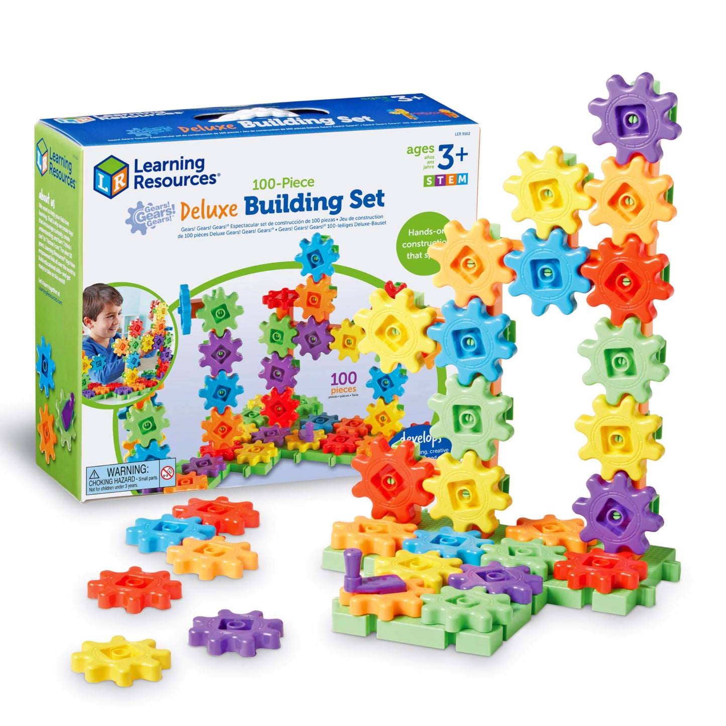 Learning Resources Gears Gears Gears, Deluxe Beginners Building Set, 100 Pieces, STEM Construction Toy for Kids, Building Toy, Develops Fine Motor Skills, Gifts for Boys & Girls Aged 3 4 5