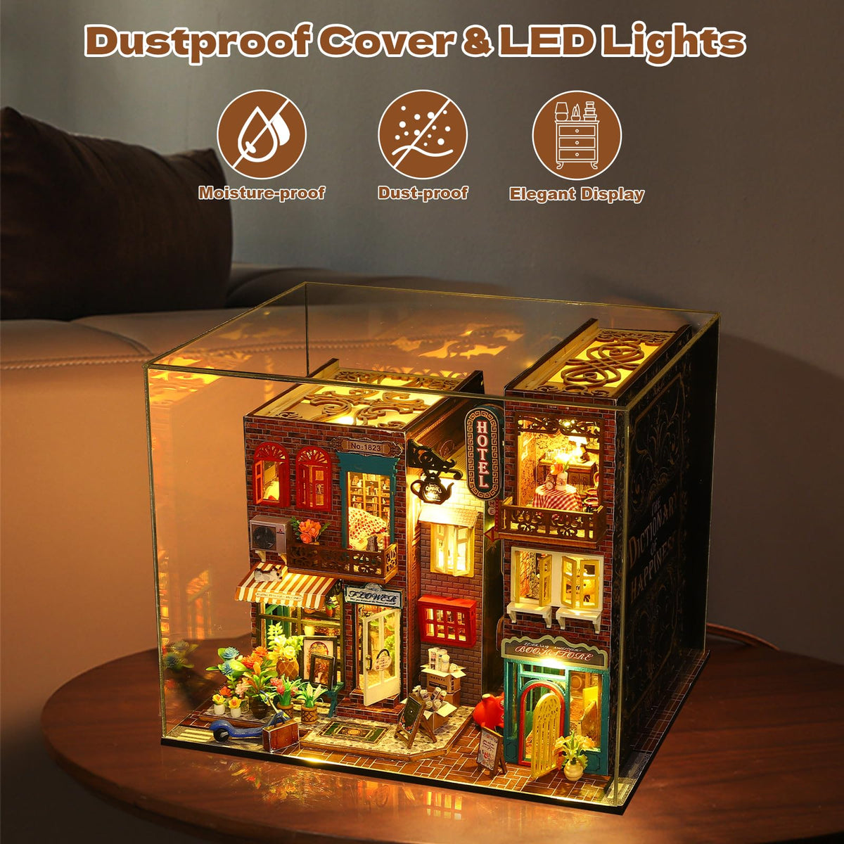Hallisun DIY Miniature House Building Kits, Scarborough Hotel and Momo Tea House 3D Wooden Dollhouse Toys, Birthday Festival Gift for Teens Adults with Dustproof Covers