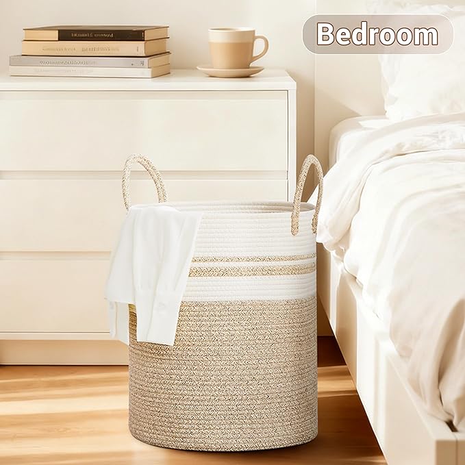Tall Laundry Basket with Handles, 88L Portable Dirty Clothes Hamper, Boho