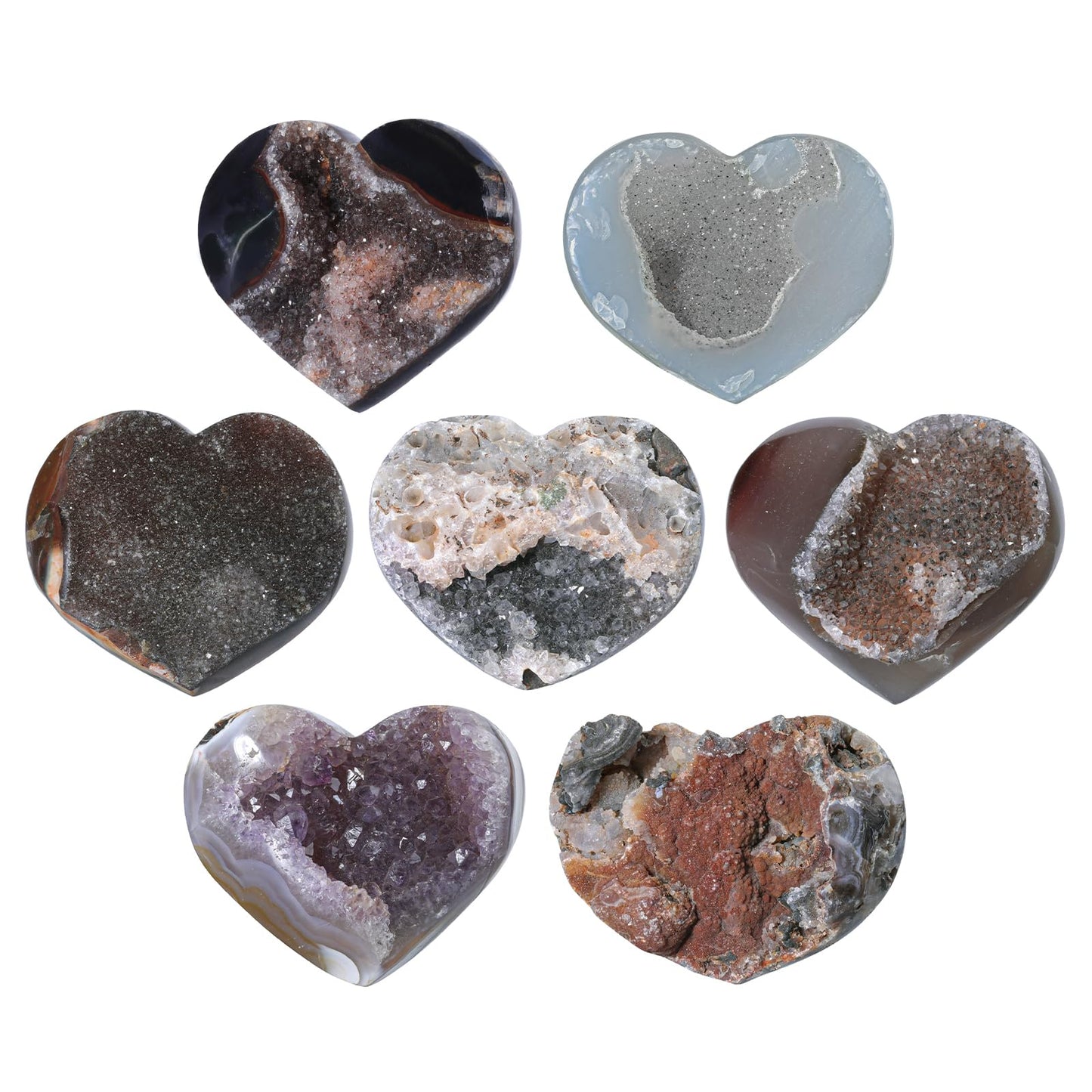 mookaitedecor Natural Agate Heart Crystal Geode Specimen, Healing Crystals Quartz Cluster Stone Mineral for Collection Home Office Decor, 75-155 g