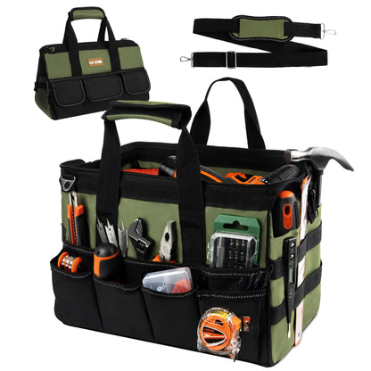 LLNDEI Heavy Duty Tool Bag, 15.7 Inch Portable Tool Organizer With 16-Pocket, Adjustable Strap & MOLLE System,Ideal Gift For Men & Fathers