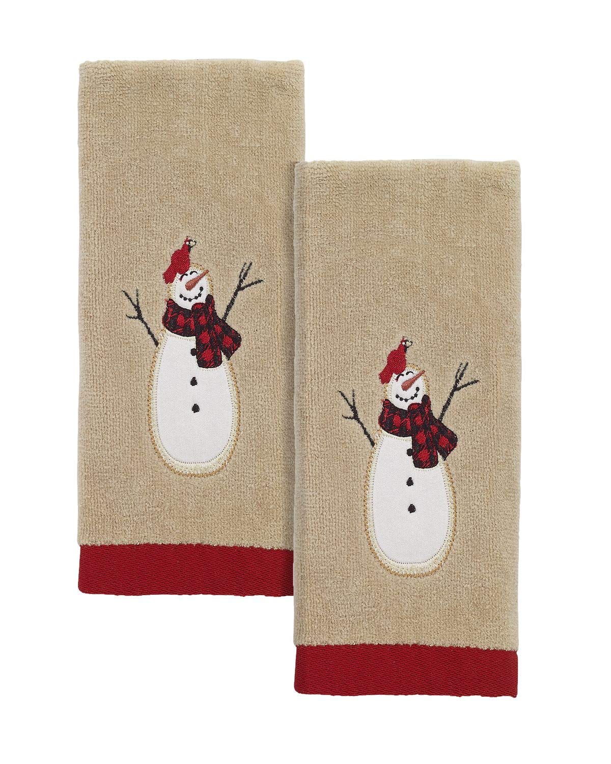 Avanti Linens - Fingertip Towels, Soft & Absorbent, Embroidered, Christmas Decorations, Set of 2 (Snowmen Gathering Collection)