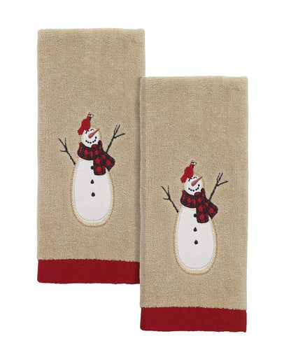 Avanti Linens - Fingertip Towels, Soft & Absorbent, Embroidered, Christmas Decorations, Set of 2 (Snowmen Gathering Collection)