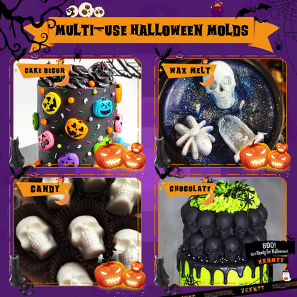 Halloween Molds Silicone for Chocolate 3 Pack, 3D Halloween Chocolate Candy Gummy Mold Skull Pumpkin Bat Ghost Witch Hat Spider tombstone Shapes Mold