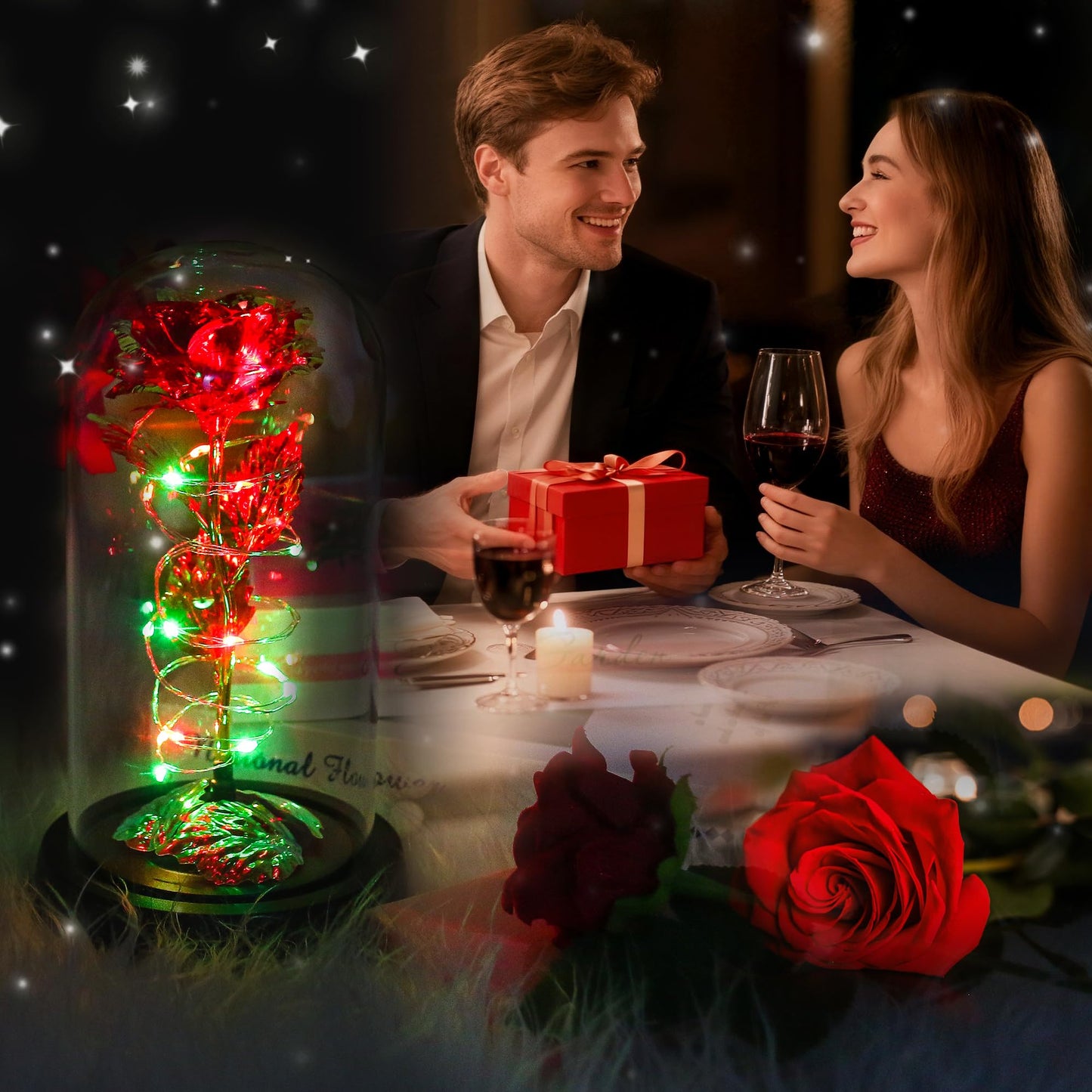 Childom Valentines Day Rose Gifts for Her,Birthday Gifts for Women Mom Mothers Day,Flowers for Delivery Prime,Rotating Red Light Up Rose in A Glass Dome,Anniversary Valentines Rose Gift for Wife