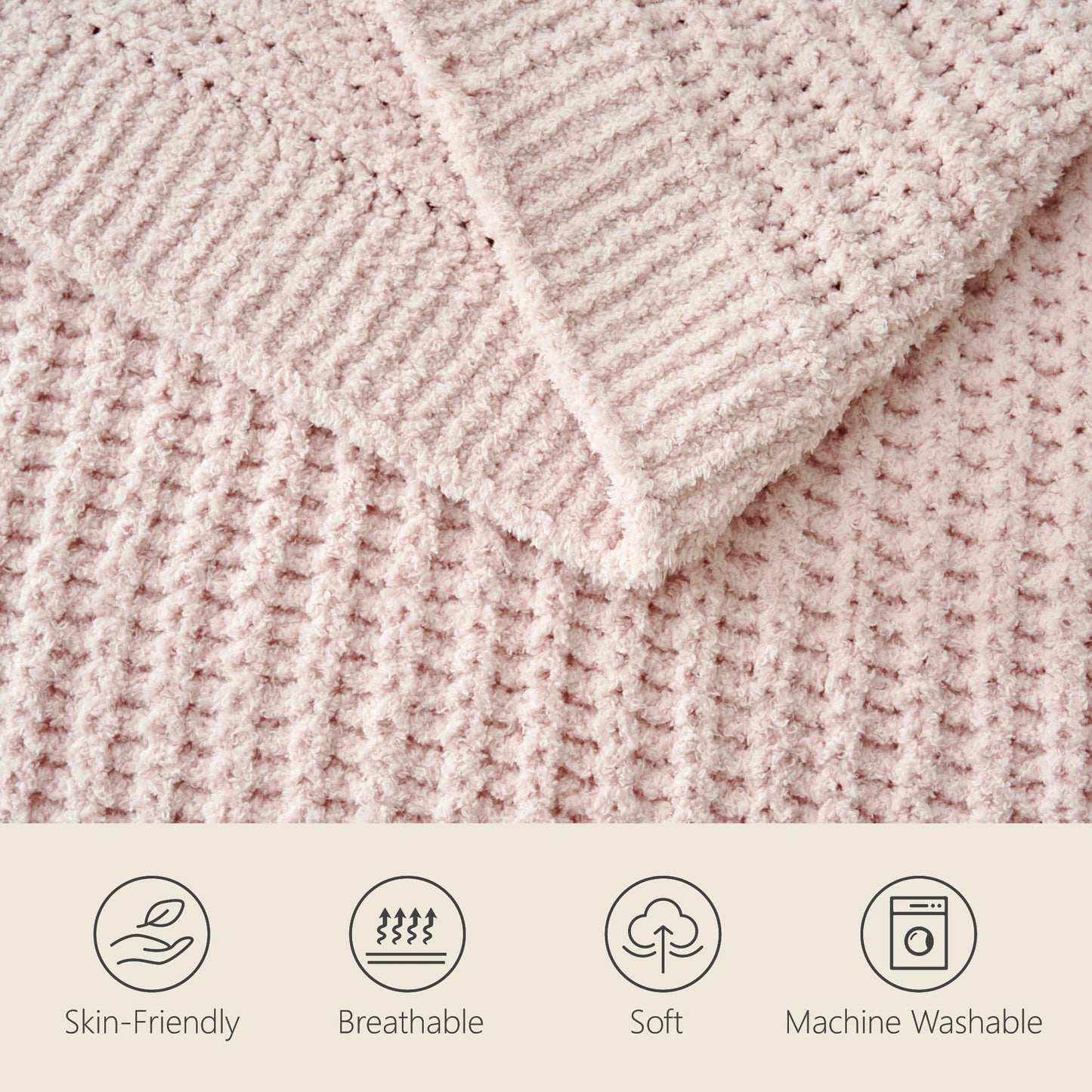 LONG CREATE Striped Throw Blanket for Couch 50"X60", Light Pink Microfiber Knitted Throws 550GSM Super Soft Warm Fuzzy Fluffy Plush Knit Blankets for Bed, Cozy Sofa Chair Living Room Home Decor