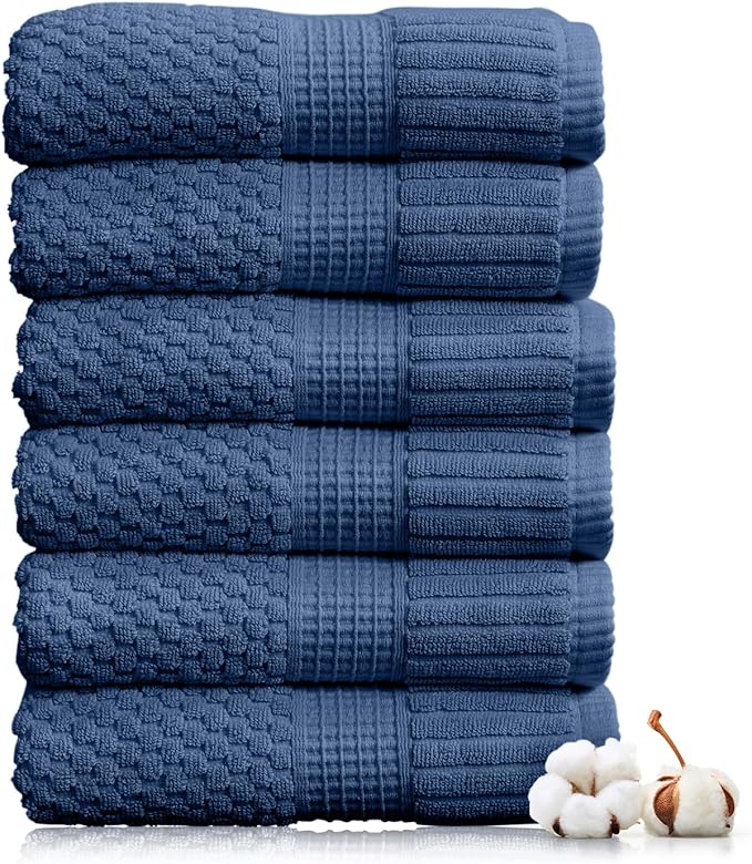 NY Loft 100% Cotton Hand Towels| 6 Pack Hand Towel Set | Absorbent & Quick-Dry