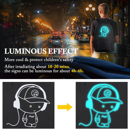 SAMIT Luminous School Bag Anime Backpack Boys Rucksack Cool Bookbag Laptop Backpack Lightweight Casual Daypacks with USB Charging Port and Pencil Case for Unisex Kids