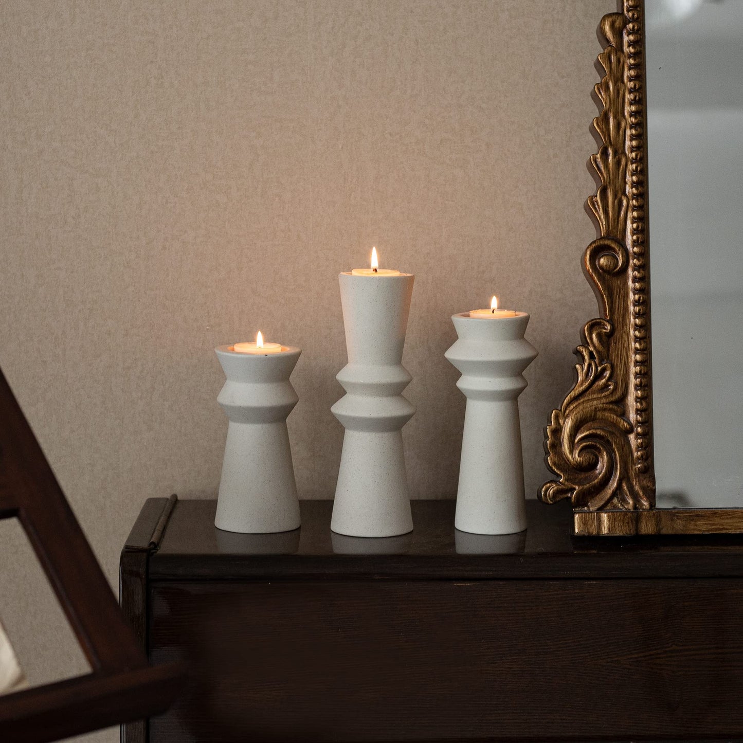 VICBOND Set of 3 Ceramic Candle Holders,Minimalist Style, Candle Burning Display Holder,for for Home Decorations, Wedding Parties, Festival Celebrations.