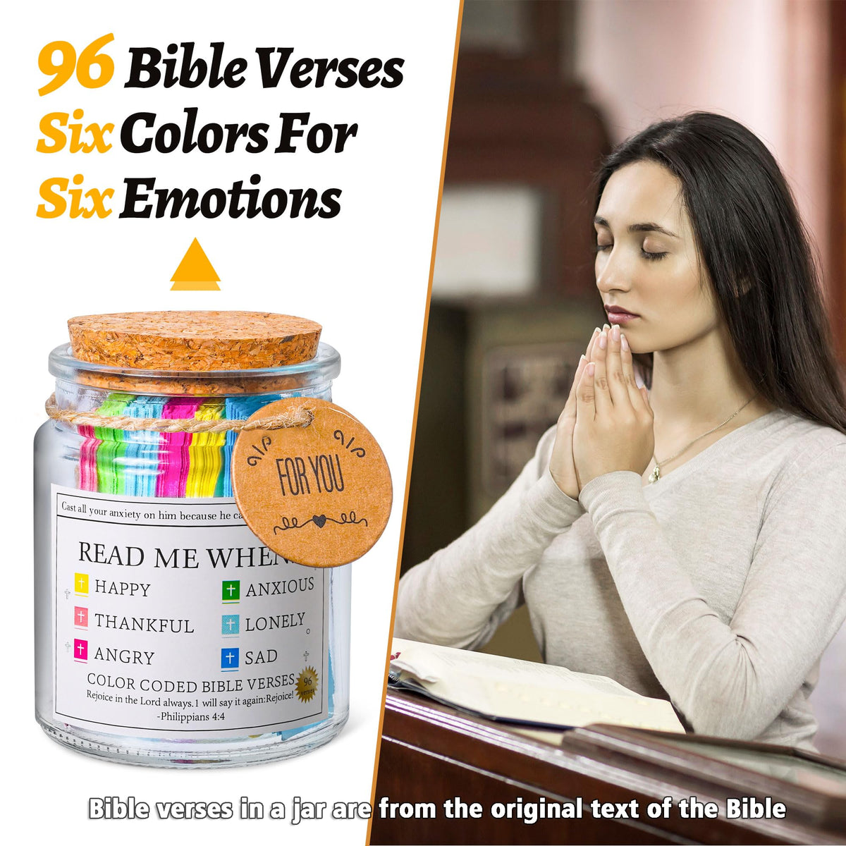 Bible Verse Jar, Read Me When Bible Verses Jar for Daily Encouragement - Christian Gifts for Women, Mothers Day Gift for Mom, Birthday Gifts, Graduation Gift, Prayer Cards With A 48-inch Ribbon Bow
