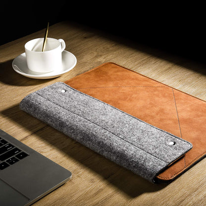 MoKo 13-13.3 Inch Laptop Sleeve Fits Macbook Pro M1 Pro/M1 Max 14.2 2021, iPad Pro 12.9 2021, Surface Pro 9, Felt & PU Leather Case Bag with Pocket, Gray&Brown