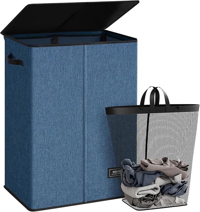 SOLEDI Laundry Hamper with Lid 130L Large & Tall Collapsible Laundry Basket