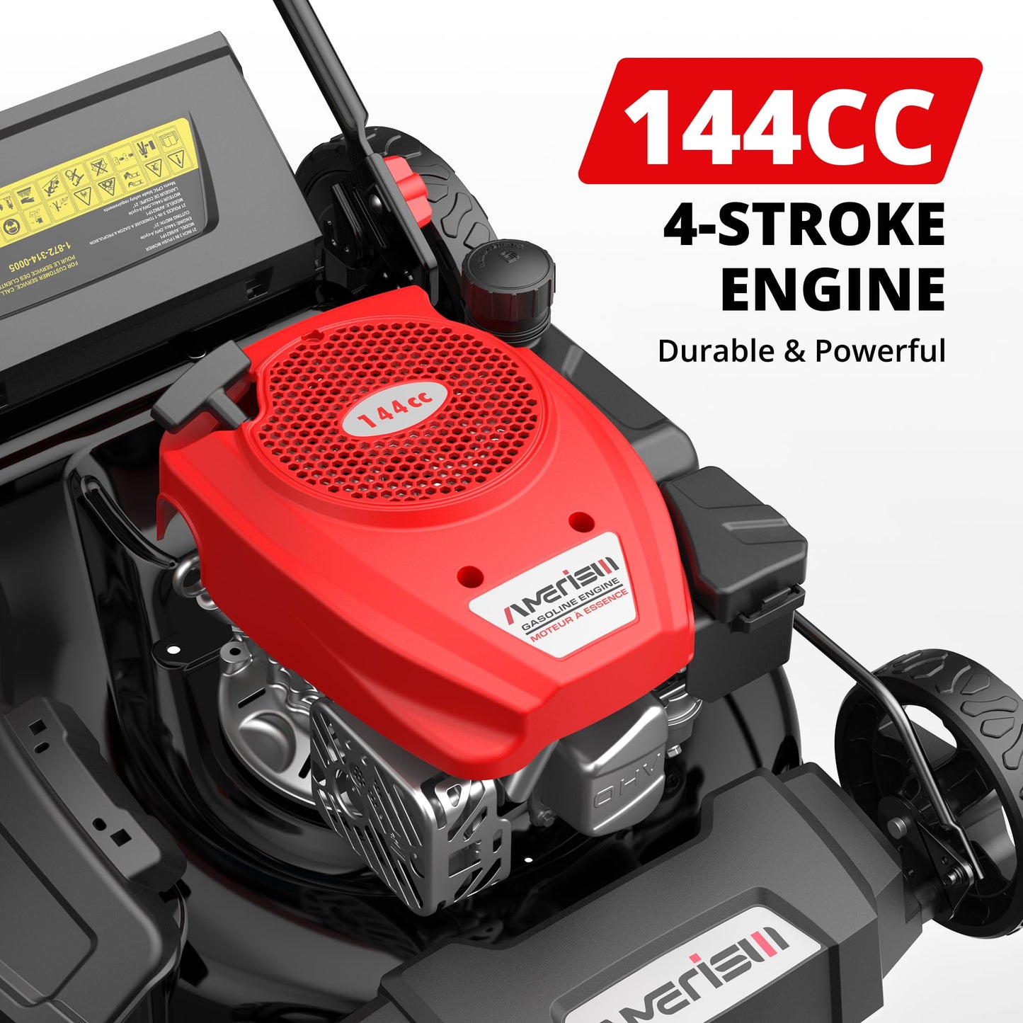 AMERISUN 21-Inch 2-in-1 Gas Push Lawn Mower, 144cc OHV Walk-Behind Mower for Yard, Mulching Side Discharge, 1.5–3.9 in Adjustable Cutting Height, 10-in Rear Wheels