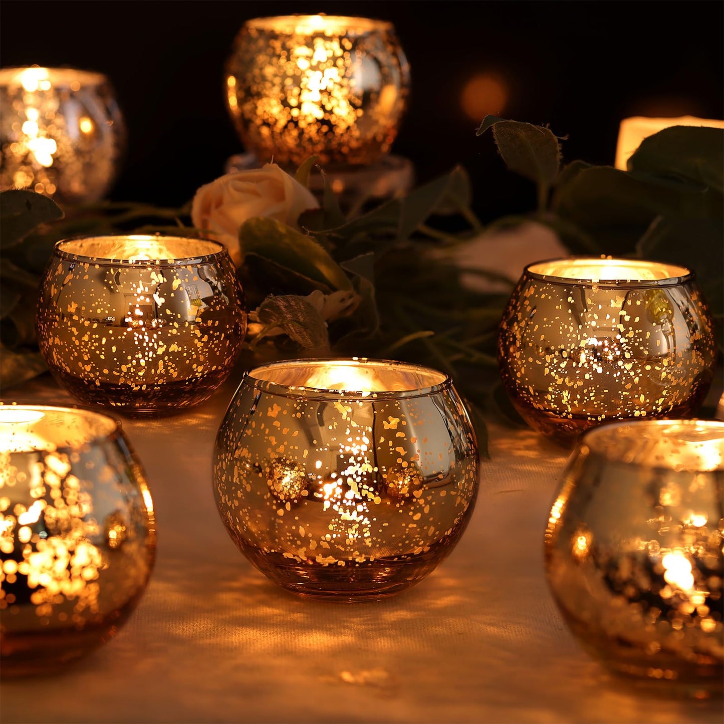 LAMORGIFT Silver Votive Candle Holders Set of 12 - Mercury Glass Votives Candle Holder - Christmas Tealight Candle Holder for Home Decor and Weddings/Parties Table Centerpieces
