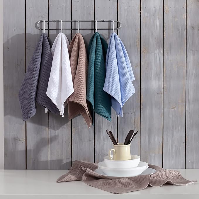 QUILTINA Dish Towels Set, 100% Cotton Waffle Weave Kitchen Towels 6 Pack