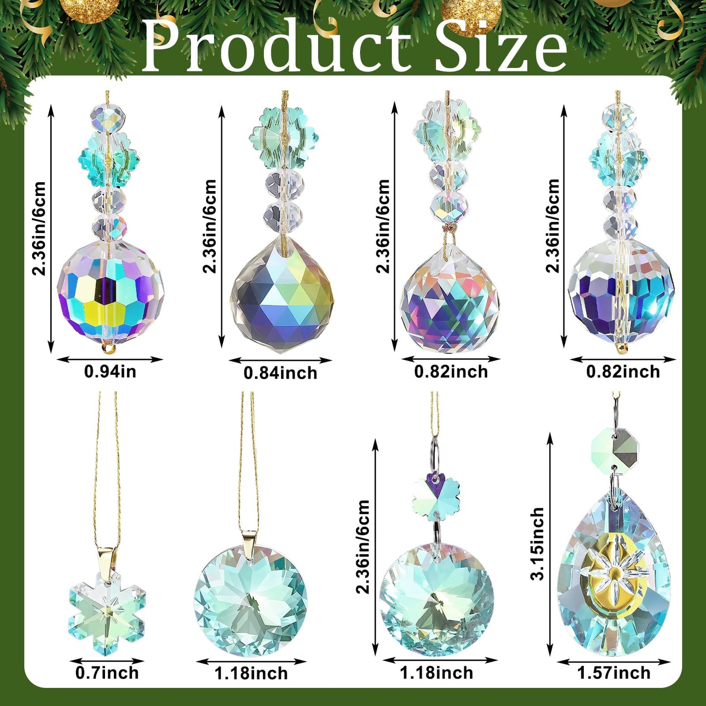Misdary 36 Pcs Crystal Iridescent Ornaments for Christmas Tree Hanging Crystal Glass Ball Decorations Hanging Xmas Teardrop Prism Glass Ball for Xmas Party Wedding Home Decor