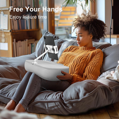 ERGONOV Lap Beanbag Cozy Pillow Stand for Bed with Adjustable Arm, 360° Tablet Holder, Fits 4.7"-13" Kindle, iPad, Phone, Laptop, Lap Desk for Hands Free Reading in Bed, Couch, Sofa(Light Gary)