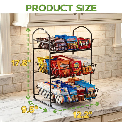 Ofiray-home 3 Tier Fruit Basket with 2 Banana Hangers, Detachable Countertop Fruit Vegetable Basket Organizer for Kitchen Counter, Metal Mesh Fruit Bowl for Potato Onion Bread Snack Veggie