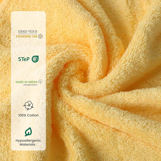 SEMAXE Yellow Bath Towel Set, 100% Cotton Absorbent Bathroom Towels