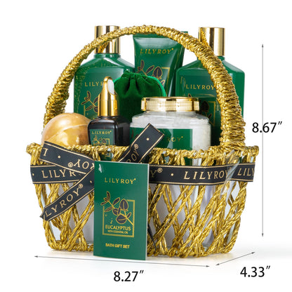 Spa Gift Basket for Christmas Gifts - 9 Pieces Premium Eucalyptus Bath & Body Care Kit for Women & Men, Holiday Gift for Mothers Day, Valentine's Day, Father's Day, Birthday with Shower Gel & More