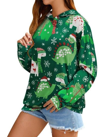 RMCMS Women Dinosaur Funny Hoodie Sweatshirt Pocket Lightweight Cute Dinosaur Graphic Long Sleeve Dino Hoodied Pullover Top