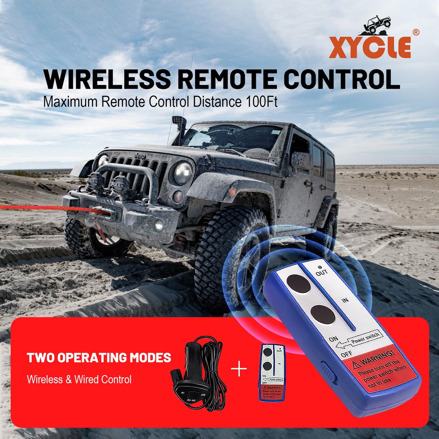 XYCLE Winch13500lbs 12V Waterproof Electric Winch Synthetic Rope Truck Winch Towing Winch Boat Trailer Winch SUV 4-Wheel Drive Off-Road Vehicle with Remote Control 3/8 Synthetic Rope (Red)