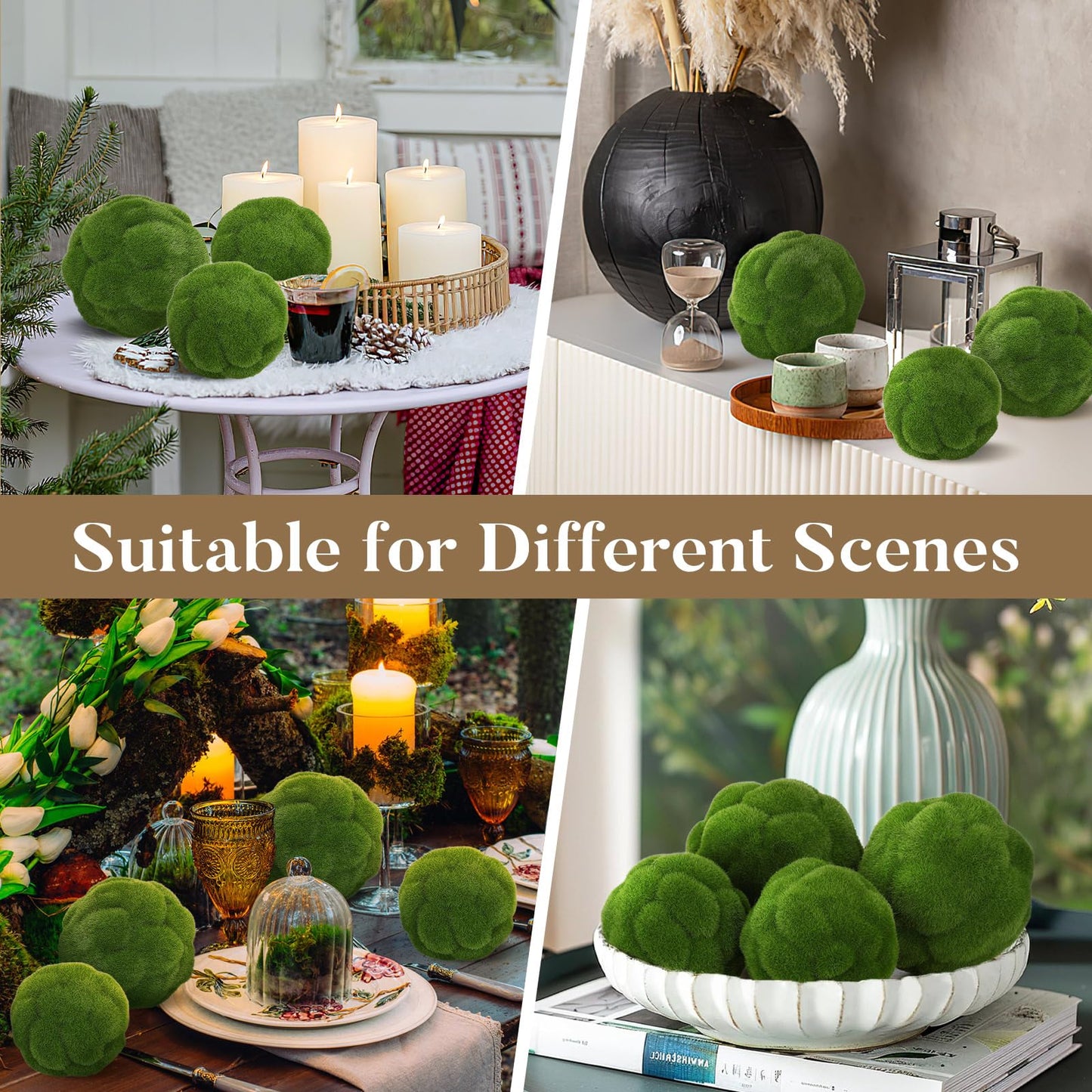 Cabilock 4 Pcs Fake Green Moss Balls | 4" & 4.7" Flocked Decorative Moss Rocks for Bowl Filler | Simulated Moss Spheres for Spring Easter Centerpiece, Wedding & Floral Decor