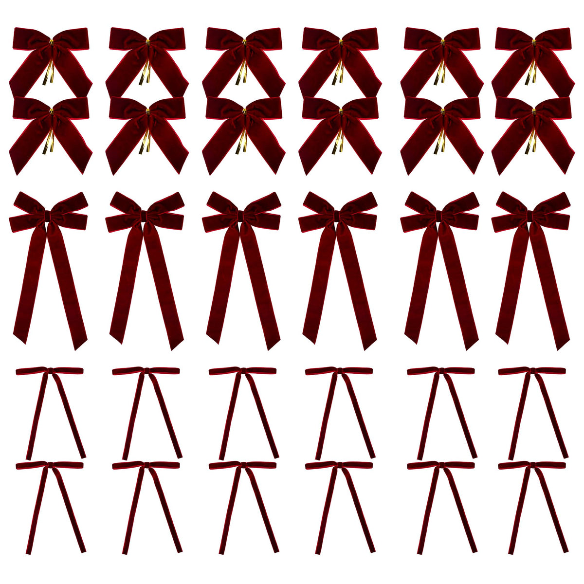 30PCS Velvet Ribbon Bows for Christmas Tree Decorations 3 Styles Christmas Bow for Home Party DIY Decorations