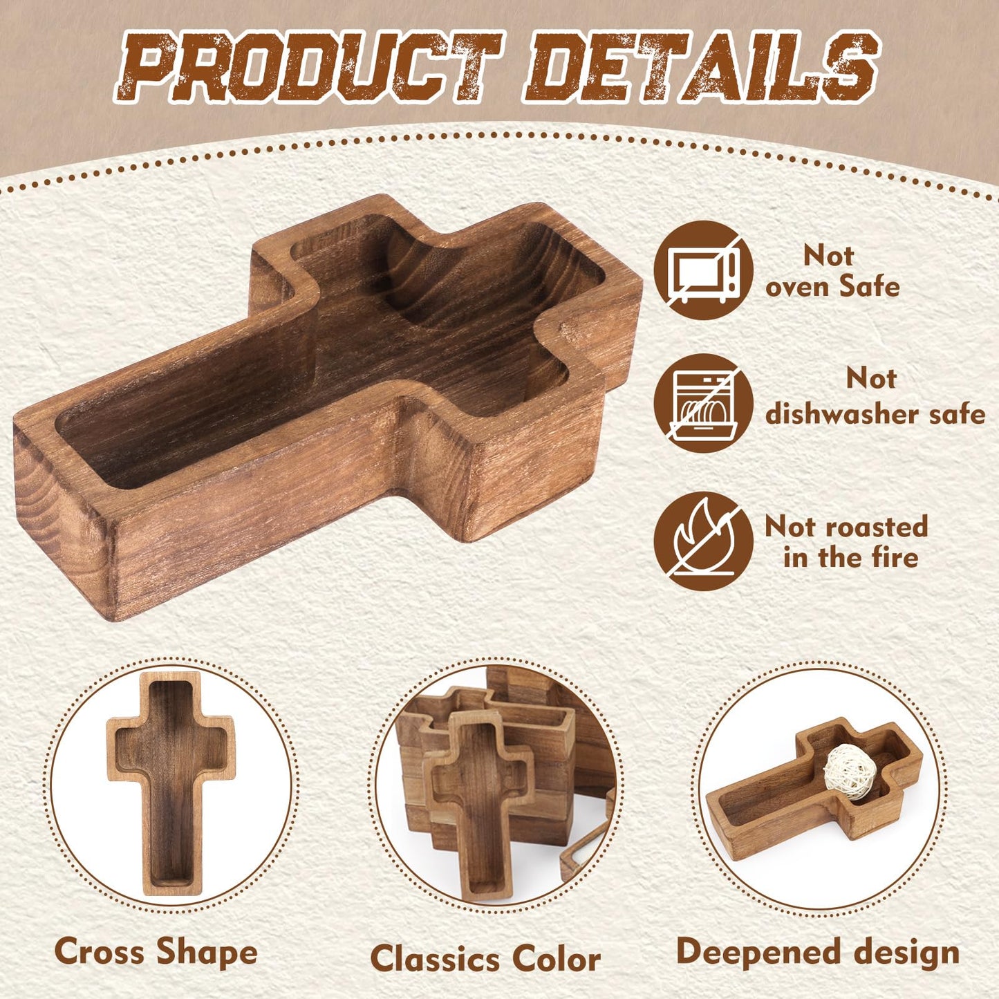 HEYTIMI 12 Pack Wooden Cross Dough Bowls, 7.42" x 4.33" Paulownia Wood Dough Bowl Set for Candle Making, Rustic Farmhouse Decor, Religious Ceremony Centerpiece, Christian Faith Gifts