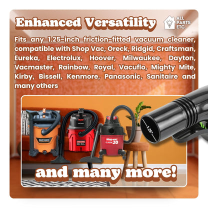 ALL PARTS ETC. Vacuum Pet Hair Attachment, 1.25” Brush for Dog Deshedding, Pet Grooming & Massage Tool, Compatible with Shop-Vac, Hoover, Shark, Miele, Bissell and More – 2 Adapters 1-3/8" & 1-1/2"