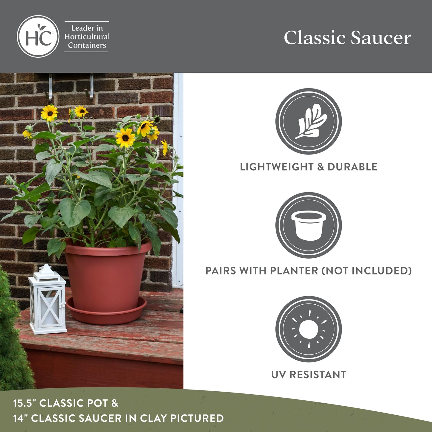 The HC Companies Flower Pot Saucers - Plastic Plant Saucer for Outdoors & Indoors - Traditional Design Plant Pot Trays for Water Drainage - Durable & Stylish Round Plant Tray (12-inch Black)