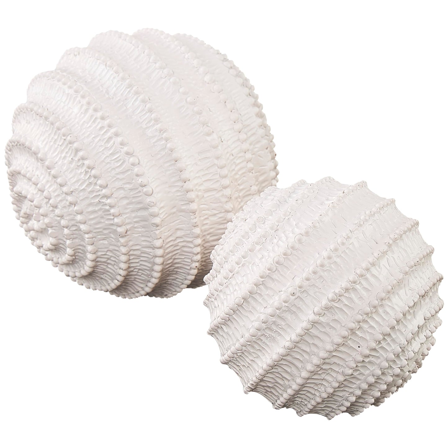 Deco 79 Resin Coral Decorative Sculpture Textured Home Decor Statues with Dimensional Ball Details, Set of 2 Accent Figurines 6", 5" H, Cream