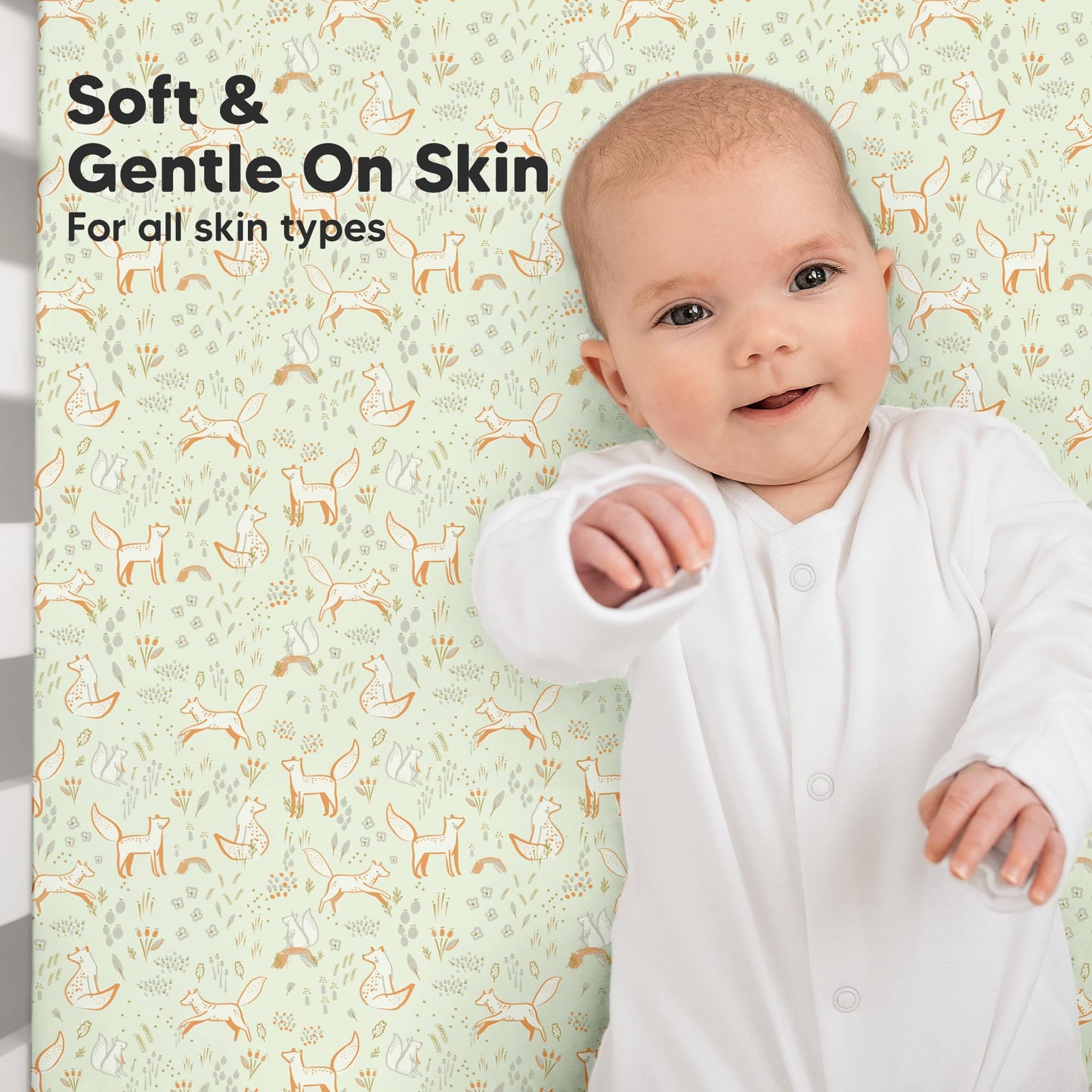 KeaBabies 2-Pack Organic Cotton Crib Sheets for Boys, Girls - 52x28 Fitted Crib Mattress Sheet Neutral, Breathable Cover for Baby Bed Set, Toddler Mattress, Soft & Cute Prints (Foxtrot)