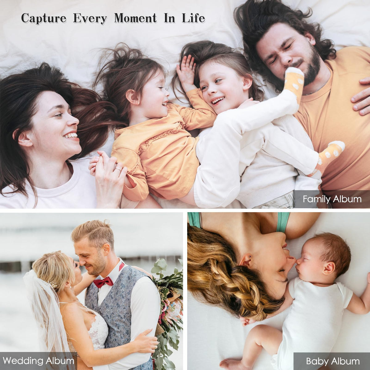 Spbapr Large Photo Album Self Adhesive 3x5 4x6 5x7 8x10 Pictures Magnetic Scrapbook 40 Blank Pages Linen Cover DIY Album with A Metal Pen