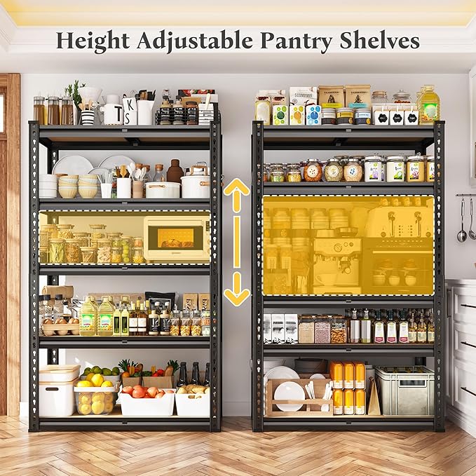 Set of 2 Storage Shelves 5 Tier Garage Shelving Heavy Duty Metal Shelving 2020LBS Adjustable Metal Shelf 59.8" H Pantry Shelf for Garage Pantry Closet Kitchen Basement 28"W x 12"D x 59.8"H,2 Pack