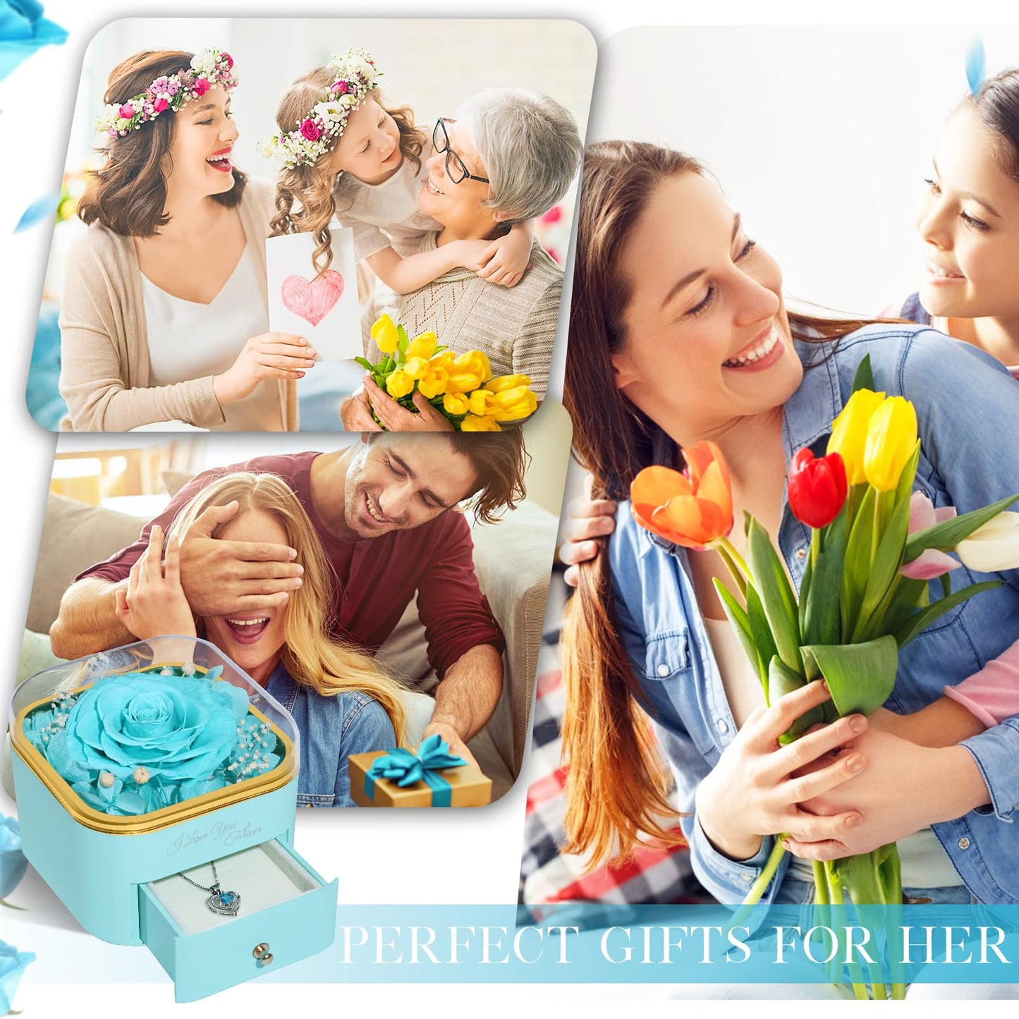 Beferr Valentines Day Gifts for Her Preserved Real Rose with Necklace Eternal Roses Forever Flowers for Delivery Prime Mothers Anniversary Birthday Gifts for Women Mom Grandma Wife Daughter Girlfriend